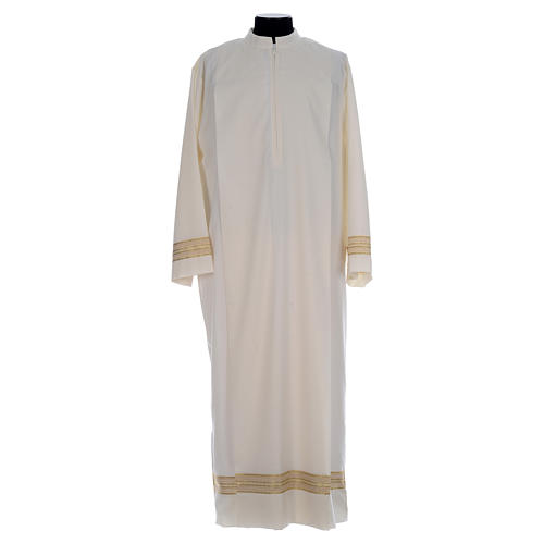 Priest Alb in polyester and wool double twisted yarn, woven fabric in ivory 1