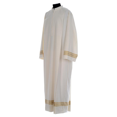 Priest Alb in polyester and wool double twisted yarn, woven fabric in ivory 2