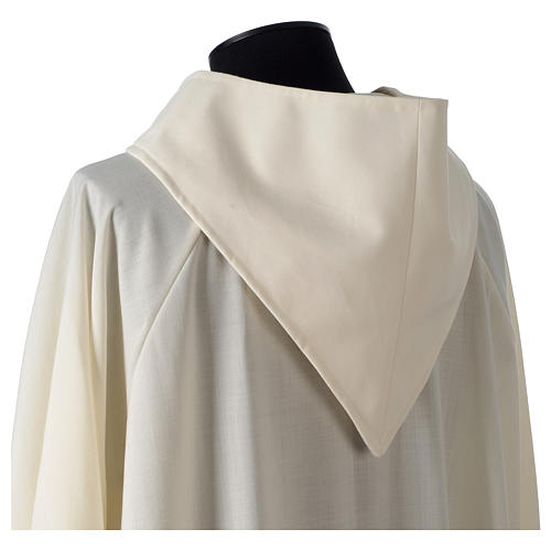 Ivory alb in wool and polyester with open hood 5