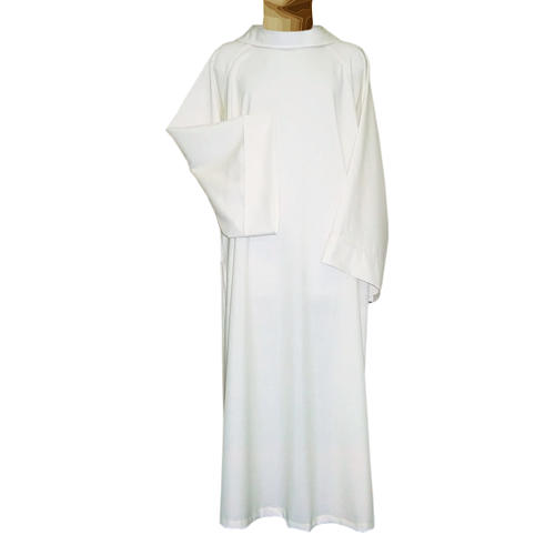 Priest Alb in wool and polyester with open hood in ivory 1
