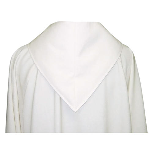 Priest Alb in wool and polyester with open hood in ivory 2