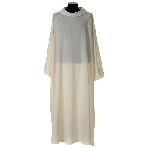 Priest Alb in wool and polyester with open hood in ivory 3