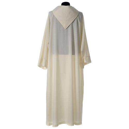 Priest Alb in wool and polyester with open hood in ivory 4