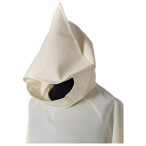 Priest Alb in wool and polyester with open hood in ivory 6