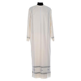 Ivory alb cotton polyester, gigliuccio hemstitch and false hood