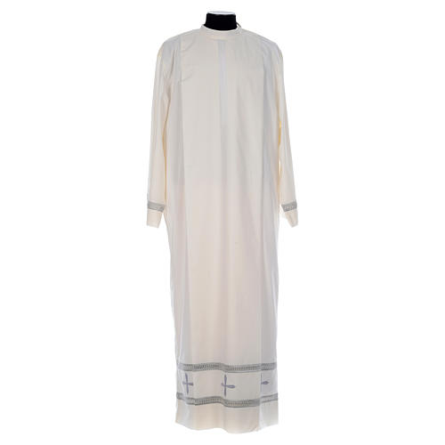 Ivory alb cotton polyester, gigliuccio hemstitch and false hood 1