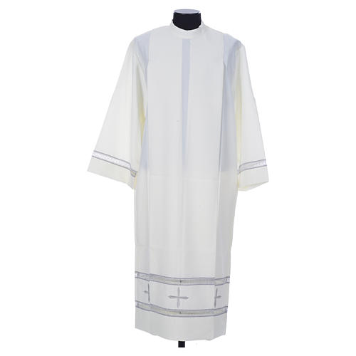 Catholic Alb in polyester, gigliuccio hemstitch, zipper on shoulder, ivory color 1