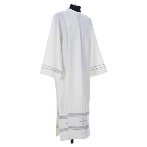 Catholic Alb in polyester, gigliuccio hemstitch, zipper on shoulder, ivory color 3