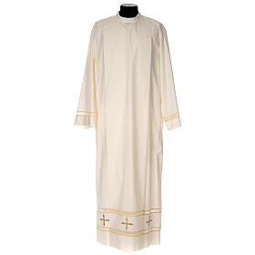 Albs: Clergy Alb with gigliuccio stitch zipper on shoulder in cotton polyester, ivory Albs: Clergy Alb with gigliuccio stitch zipper on shoulder in cotton polyester, ivory