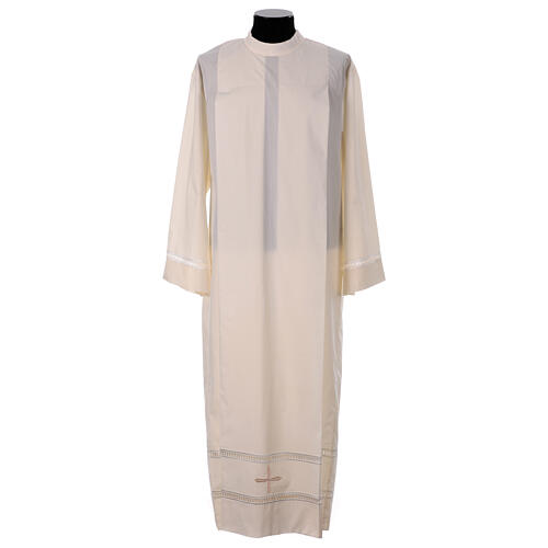 Clergy Alb with gigliuccio stitch zipper on shoulder in cotton polyester, ivory 1