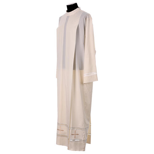 Clergy Alb with gigliuccio stitch zipper on shoulder in cotton polyester, ivory 3