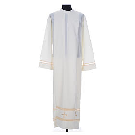 Clergy Alb in polyester and wool,ivory color, gigliuccio, zipper on shoulder