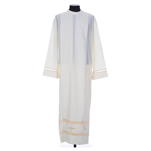 Clergy Alb in polyester and wool,ivory color, gigliuccio, zipper on shoulder 1