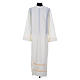 Clergy Alb in polyester and wool,ivory color, gigliuccio, zipper on shoulder s1