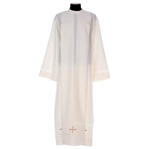 Clergy Alb with shoulder zipper in polyester with gigliuccio hemstitch 1