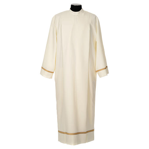 Aube liturgique ivoire bords or 100% polyester 1