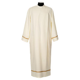 Priest Alb with golden edge in polyester, ivory