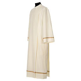 Priest Alb with golden edge in polyester, ivory