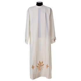 Monastic pleated alb with shoulder zipper cross and wheat in polyester