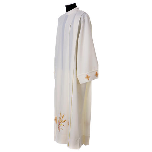 Monastic pleated alb with shoulder zipper cross and wheat in polyester 3