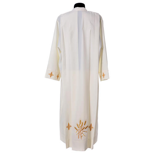 Monastic pleated alb with shoulder zipper cross and wheat in polyester 6