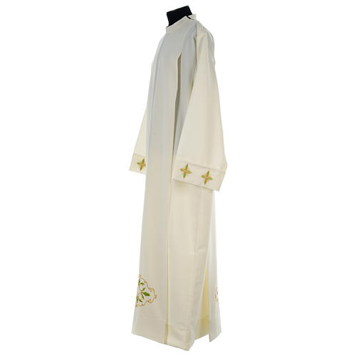 Aube liturgique ivoire croix et feuilles 100% polyester 4