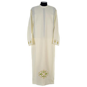 Clergy Alb with cross in polyester and shoulder zipper, ivory