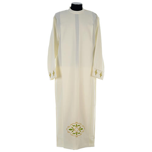 Clergy Alb with cross in polyester and shoulder zipper, ivory 1