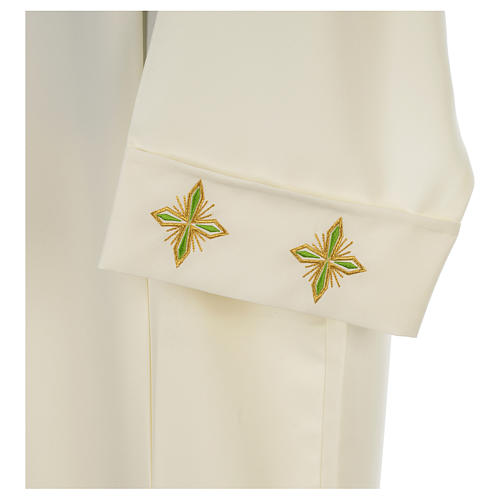 Clergy Alb with cross in polyester and shoulder zipper, ivory 3