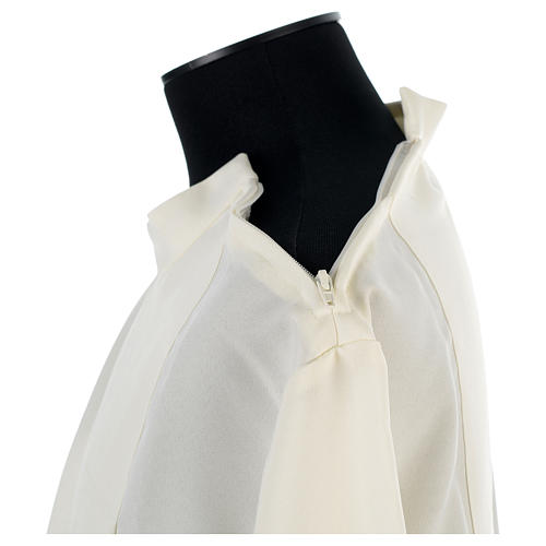 Clergy Alb with cross in polyester and shoulder zipper, ivory 6