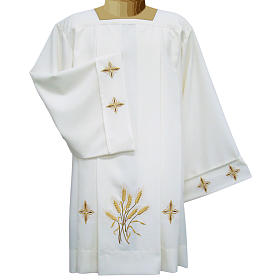 Ivory surplice in polyester with crosses and wheat, 4 pleats