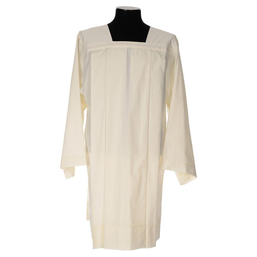 Ivory surplice in polyester and cotton with 4 pleats on front 1