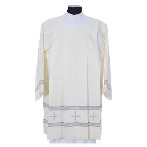 Surplice in polyester, embroidered with gigliuccio hemstitch, ivory 1