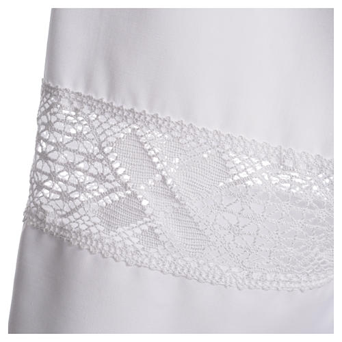 Aube liturgique blanc ruban dentelle 65% polyester 35% coton 3