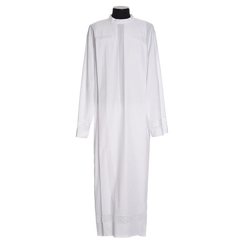 Monastic Alb with lace in 65% polyester 35% cotton, white 1