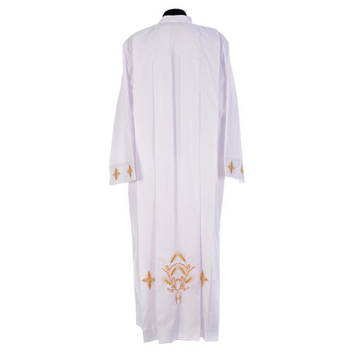 White alb, 65% polyester and 35% cotton, crosses and wheat 3