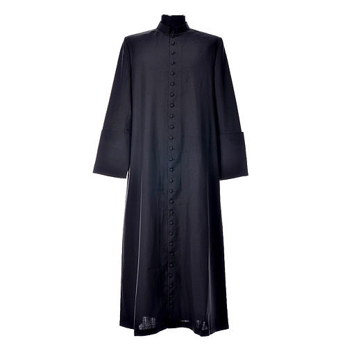 Black cassock in pure wool with covered buttons | online sales on ...