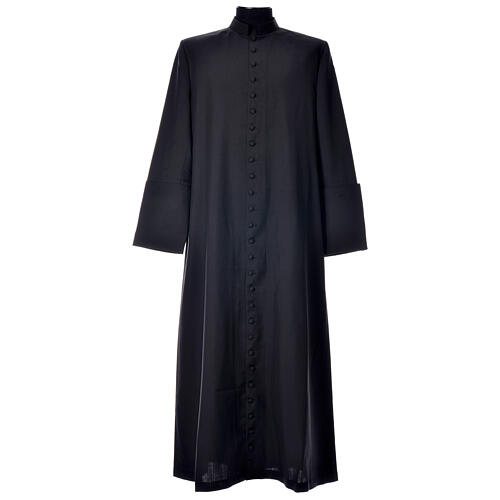 Black cassock in pure wool with covered buttons Gamma 1