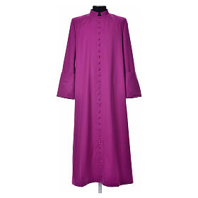 Albs: Purple cassock in pure wool with covered buttons