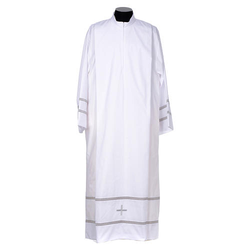 White liturgical alb with cross and gigliuccio hemstitch Gamma 1