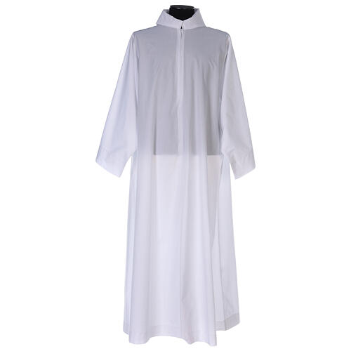 First Communion alb, flared with fake hood in cotton mix | online sales ...