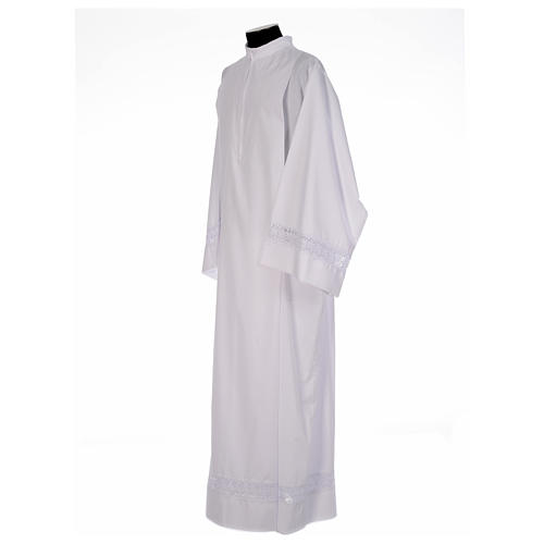 Clerical Alb with macramé on hem and sleeves in cotton blend 2
