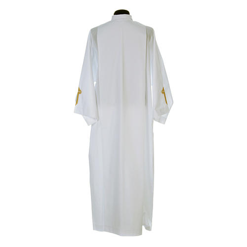 White alb with pleats and embroidered cross on hem and sleeves in cotton mix 3