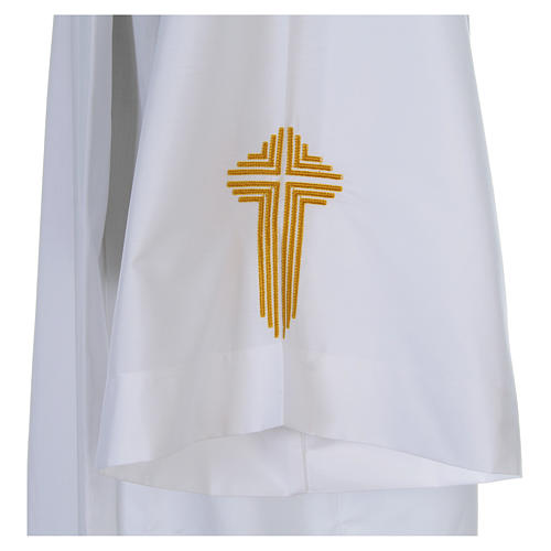 White alb with pleats and embroidered cross on hem and sleeves in cotton mix 5