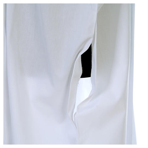 White alb with pleats and embroidered cross on hem and sleeves in cotton mix 6