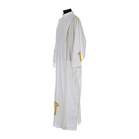 Monastic Alb in cotton blend with embroidered cross on hem and sleeves