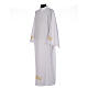 White alb with pleats and embroidered cross, grapes and wheat in cotton mix s2