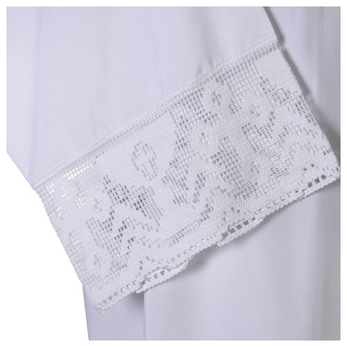 White alb, pleated with crochet hem and chalice, cotton mix 2