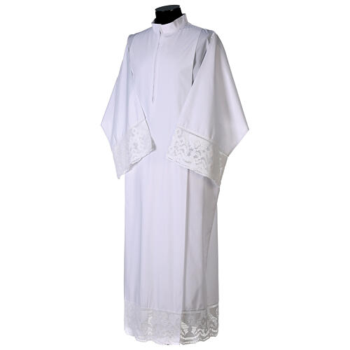 White alb, pleated with crochet hem and chalice, cotton mix 3