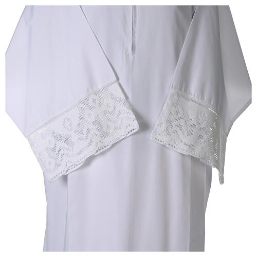 White alb, pleated with crochet hem and chalice, cotton mix 4
